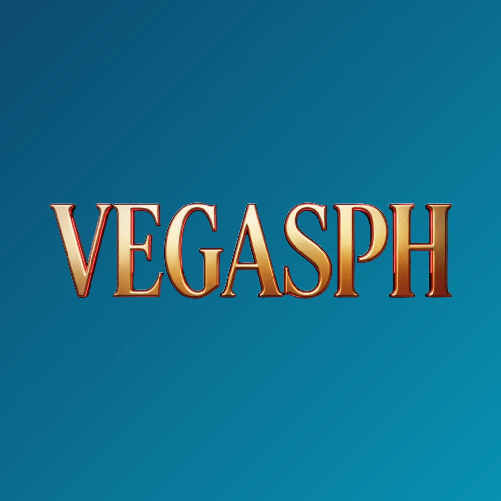 Luxury casino logo for VEGASPH featuring a rich gold gradient with red and black accents, elegant lights, and a high-end entertainment style in a horizontal rectangular wordmark suitable for a website header